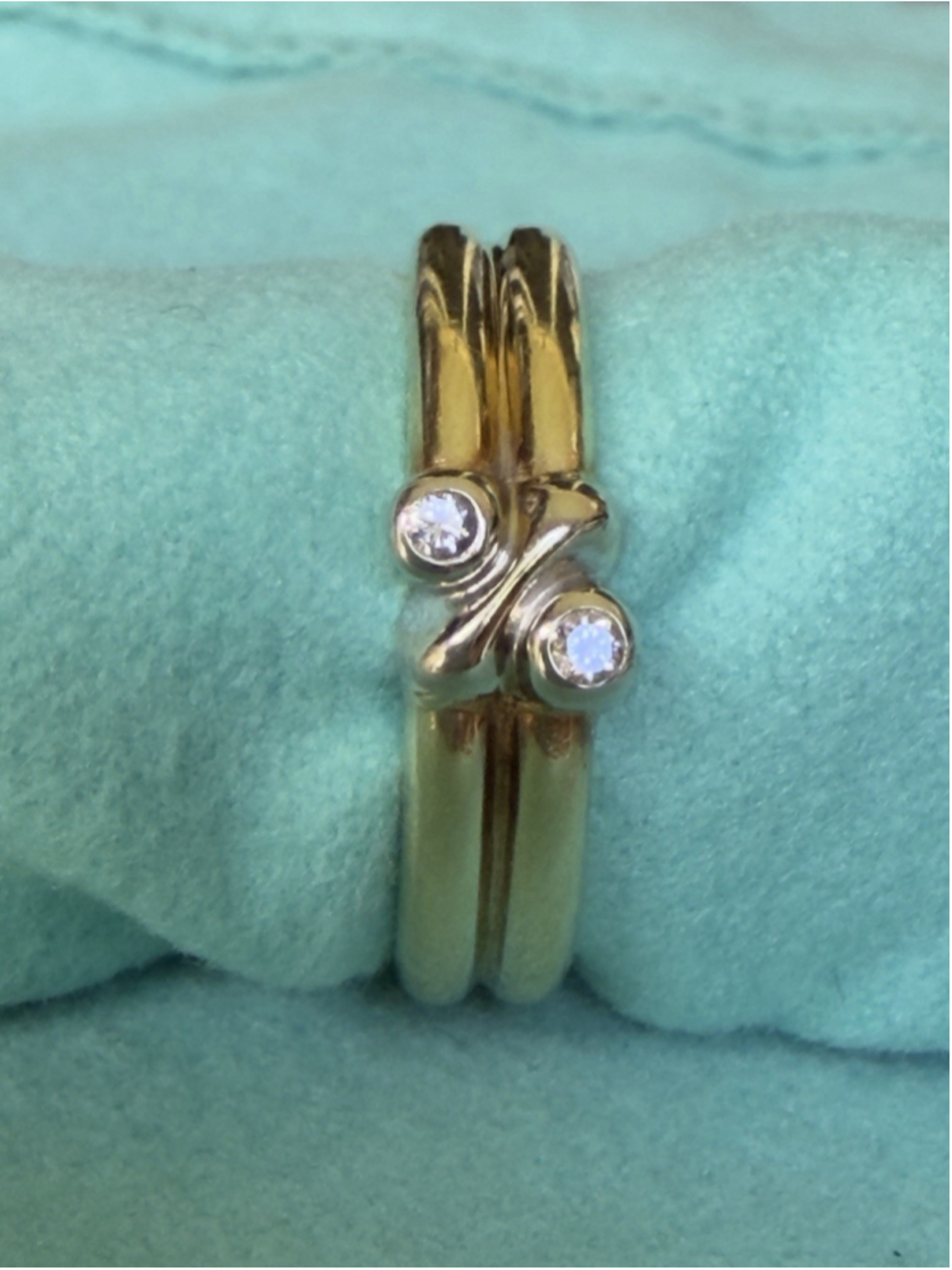 Tiffany & Co. 18k Yellow/White Gold Ring Signature X Cross 2 Tone Diamond Size 8